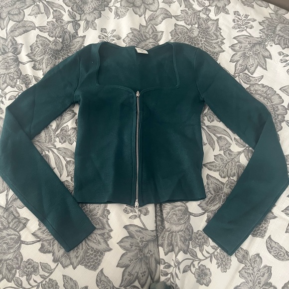 BLUE GREEN Abercrombie Zip-Up Notch-Neck Sweater - Picture 6 of 6